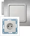 Розетка с заземлением Jung CD, с защитными шторками, на клеммах, с крышкой, ip20, светло-серый