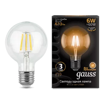 Лампа Gauss Black Filament G95 6W 630lm 2700К Е27 LED 220V