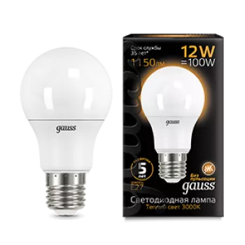 Лампа Gauss Black A60 12W 1150lm 3000K E27 LED 220V
