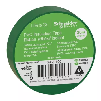 Изоляционная лента, зеленая, 19мм Х 20м, Schneider Electric