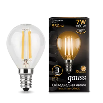 Лампа Gauss Black Filament Шар 7W 550lm 2700К Е14 LED 220V