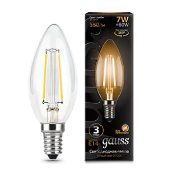 Лампа Gauss Black Filament Свеча 7W 550lm 2700К Е14 LED 220V