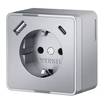 Werkel Розетка с заземлением, шторками и USB тип A+C Gallant (серебряный) W5071706