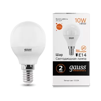 Лампа Gauss Elementary Шар 10W 710lm 3000K Е14 LED 220V