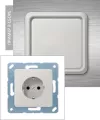 Розетка с заземлением Jung CD, с защитными шторками, на клеммах, с крышкой, ip20, светло-серый