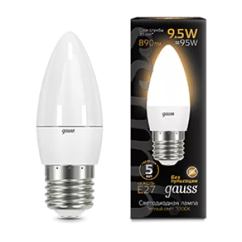 Лампа Gauss Black Свеча 9.5W 890lm 3000К E27 LED 220V