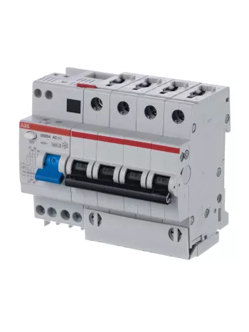 Автоматический выключатель дифференциального тока (АВДТ) ABB DS204, 25A, 30mA, тип AC, кривая отключения B, 4 полюса, 6kA, электро-механического типа, ширина 8 модулей DIN