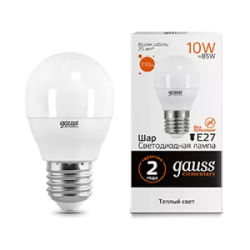 Лампа Gauss Elementary Шар 10W 710lm 3000K Е27 LED 220V