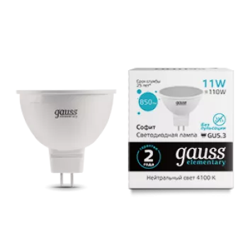 Лампа Gauss Elementary MR16 11W 850lm 4100K GU5.3 LED 220V