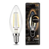 Лампа Gauss Black Filament Свеча 5W 420lm 2700К Е14 диммируемая LED 220V