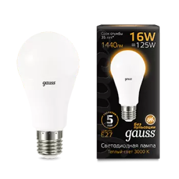 Лампа Gauss Black A60 16W 1440lm 3000K E27 LED 220V