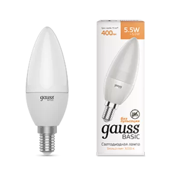 Лампа Gauss Basic Свеча 5.5W 410lm 3000K E14 LED 220V