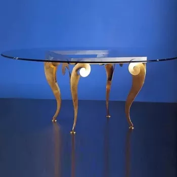 Banci стол, стеклянная столешница, 193х136см, выс 75см, золото