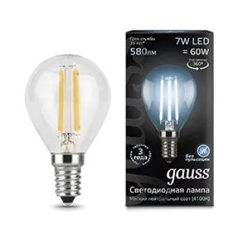 Лампа Gauss Black Filament Шар 7W 580lm 4100К Е14 LED 220V